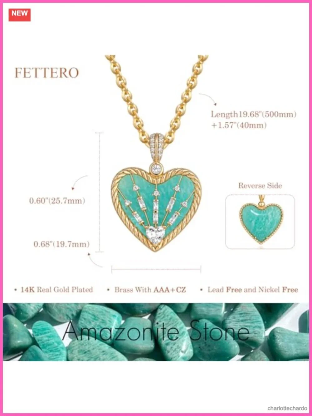 14K Gold Plated Double Sided Heart Pendant Necklace Dainty Charm Jewelry